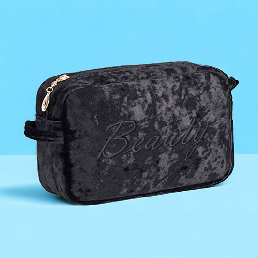 Black Crushed Velvet Toiletry Bag